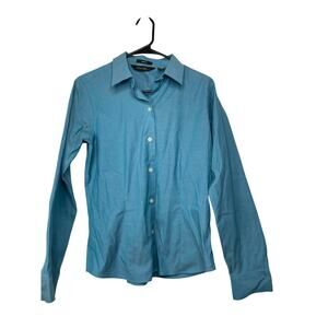 Eddie Bauer button up down blouse top shirt women's small cotton with stretch